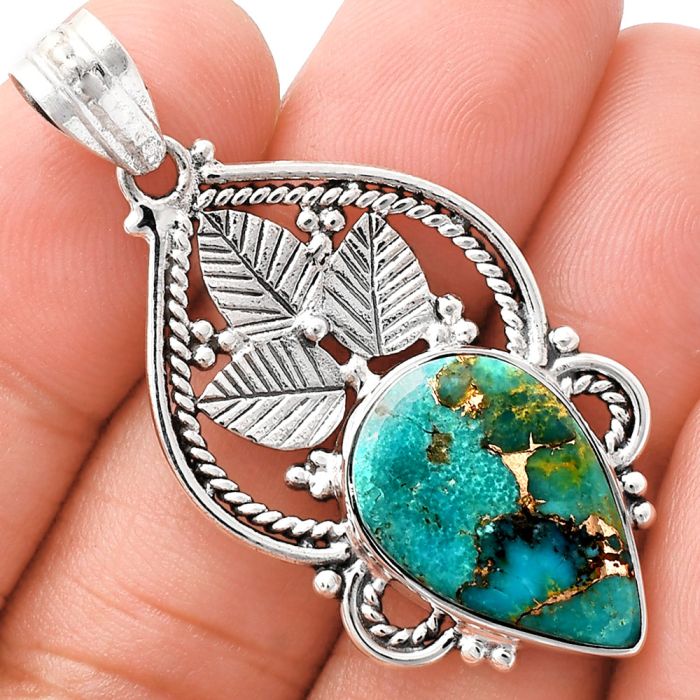 Kingman Copper Teal Turquoise Pendant EXP01335 P-1258, 13x19 mm