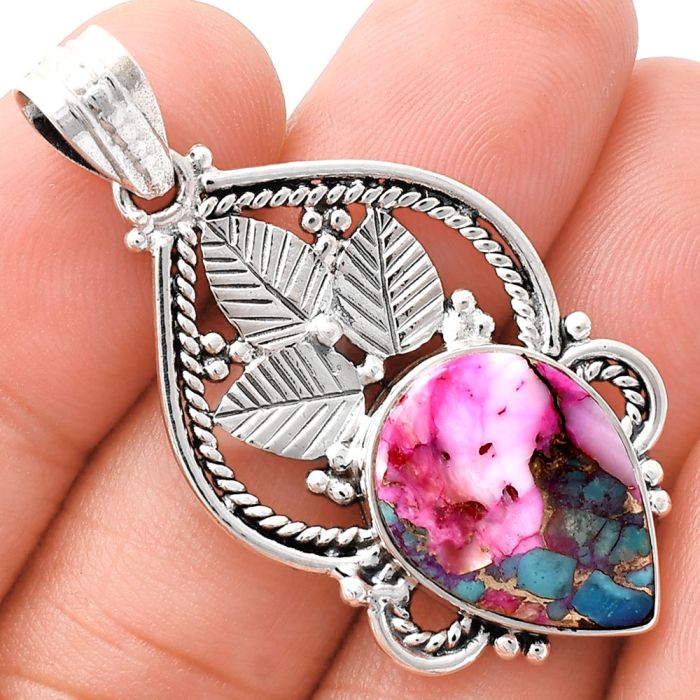 Kingman Pink Dahlia Turquoise Pendant EXP01336 P-1258, 13x18 mm