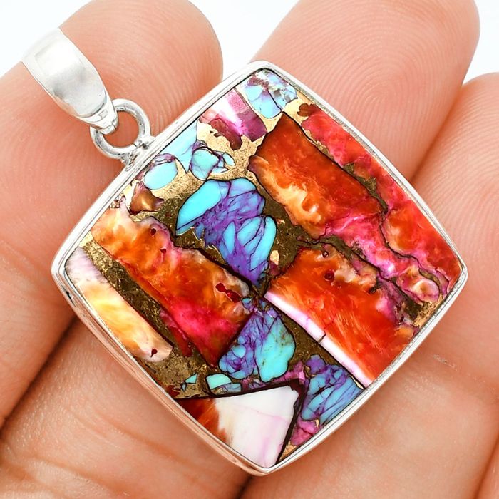 Kingman Orange Dahlia Turquoise Pendant EXP01351 P-1124, 25x25 mm