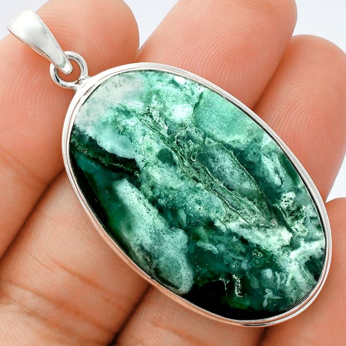 Green Lace Agate Pendant EXP01406 P-1124, 23x36 mm