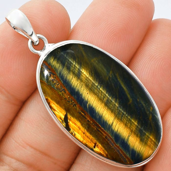 Blue Tiger Eye Pendant EXP01421 P-1124, 21x33 mm