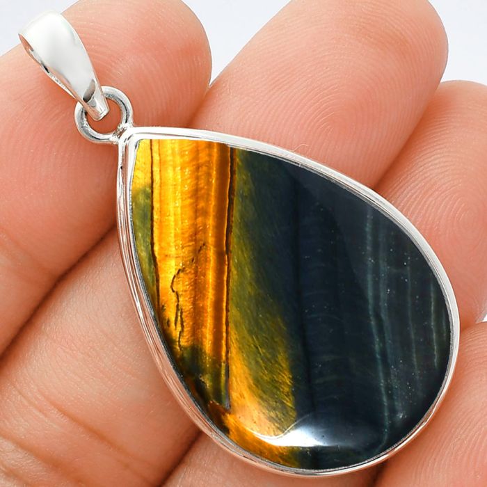 Blue Tiger Eye Pendant EXP01422 P-1124, 21x31 mm