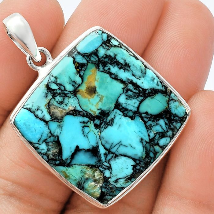 Lucky Charm Tibetan Turquoise Pendant EXP01425 P-1124, 26x26 mm