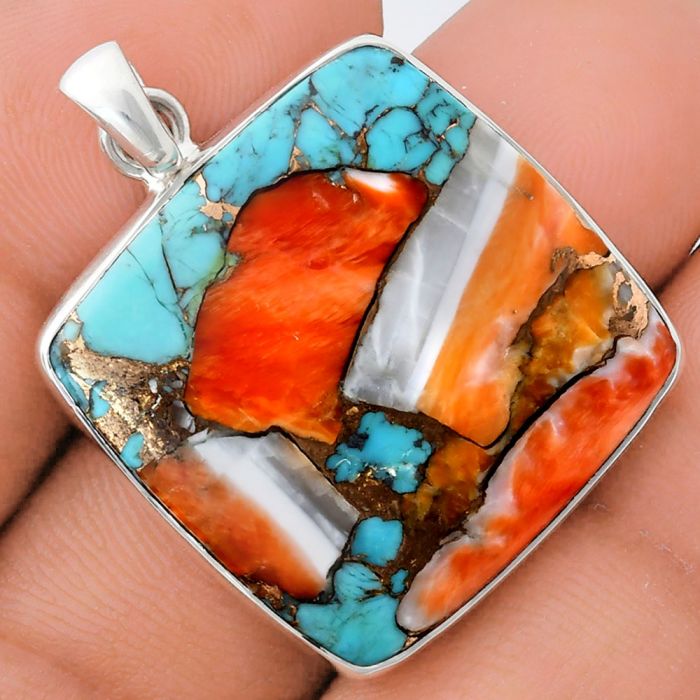 Spiny Oyster Turquoise Pendant EXP01437 P-1001, 26x26 mm