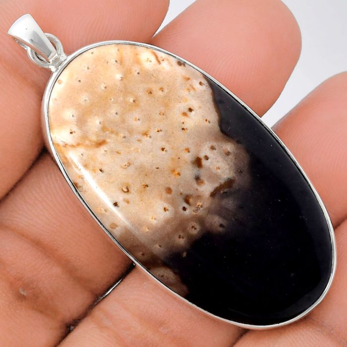 Palm Root Fossil Agate Pendant EXP01462 P-1001, 25x46 mm