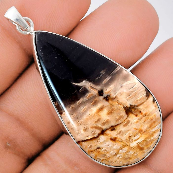 Palm Root Fossil Agate Pendant EXP01467 P-1001, 24x44 mm