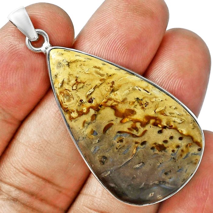 Root Plume Agate Pendant EXP01535 P-1001, 23x38 mm