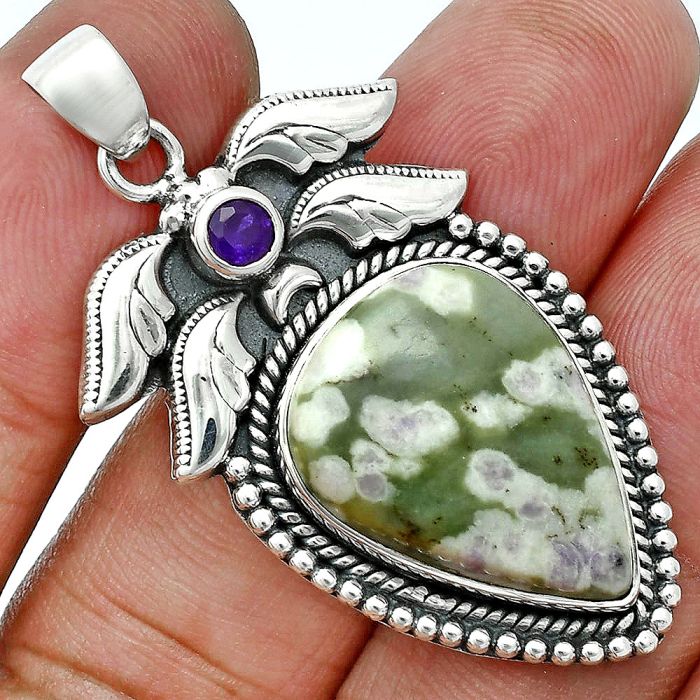 Peace Jade and Amethyst Pendant EXP01542 P-1740, 16x21 mm