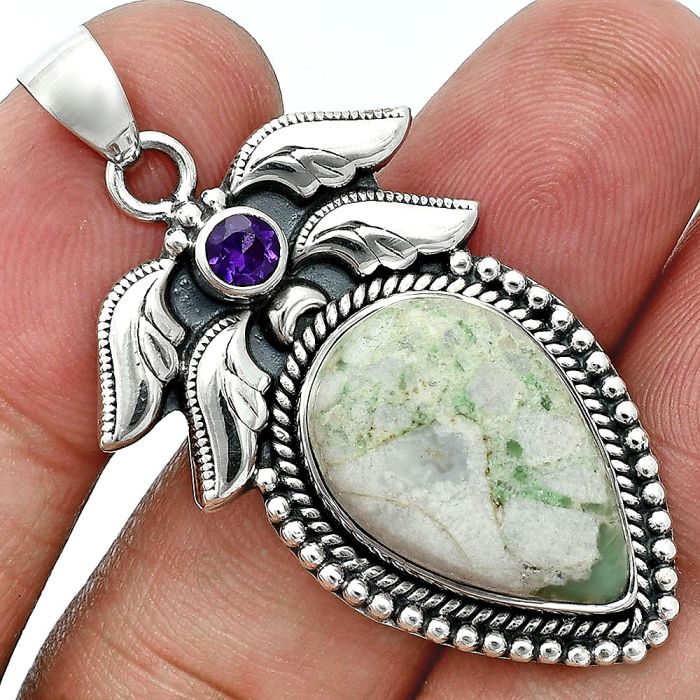 Utah Variscite and Amethyst Pendant EXP01543 P-1740, 13x20 mm