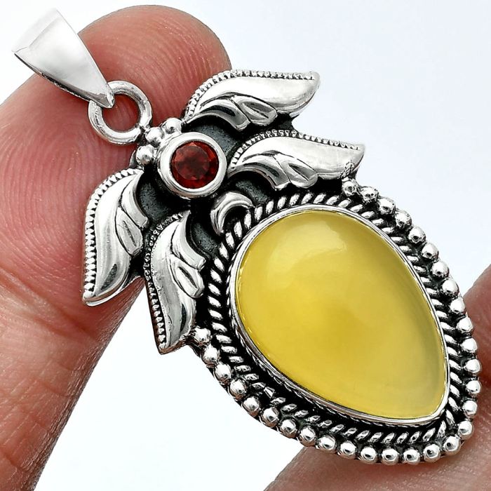 Yellow Onyx and Garnet Pendant EXP01544 P-1740, 13x18 mm