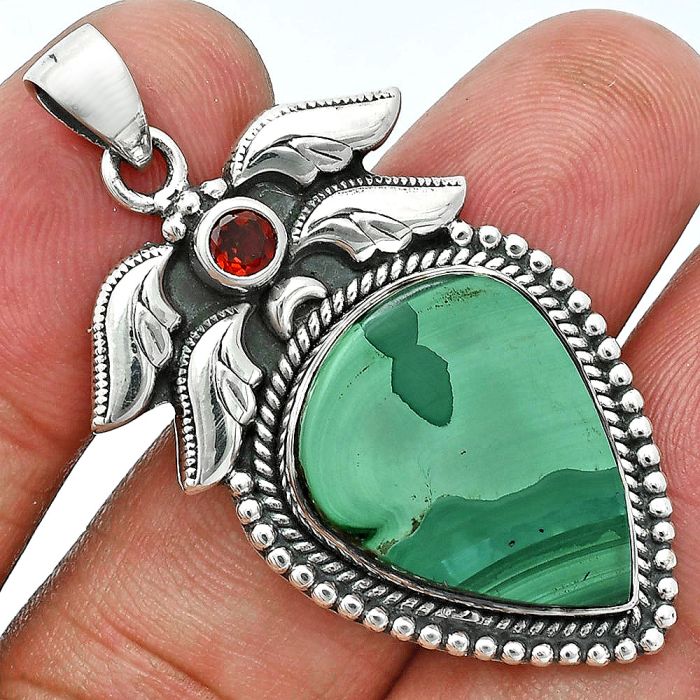 Malachite Eye and Garnet Pendant EXP01546 P-1740, 17x21 mm