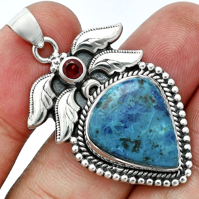 Shattuckite and Garnet Pendant EXP01548 P-1740, 16x19 mm