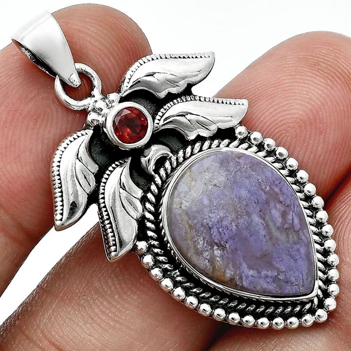 Lavender Jade and Garnet Pendant EXP01552 P-1740, 13x18 mm