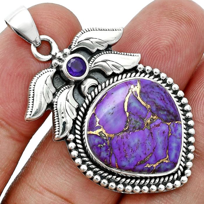 Copper Purple Turquoise and Amethyst Pendant EXP01555 P-1740, 18x18 mm