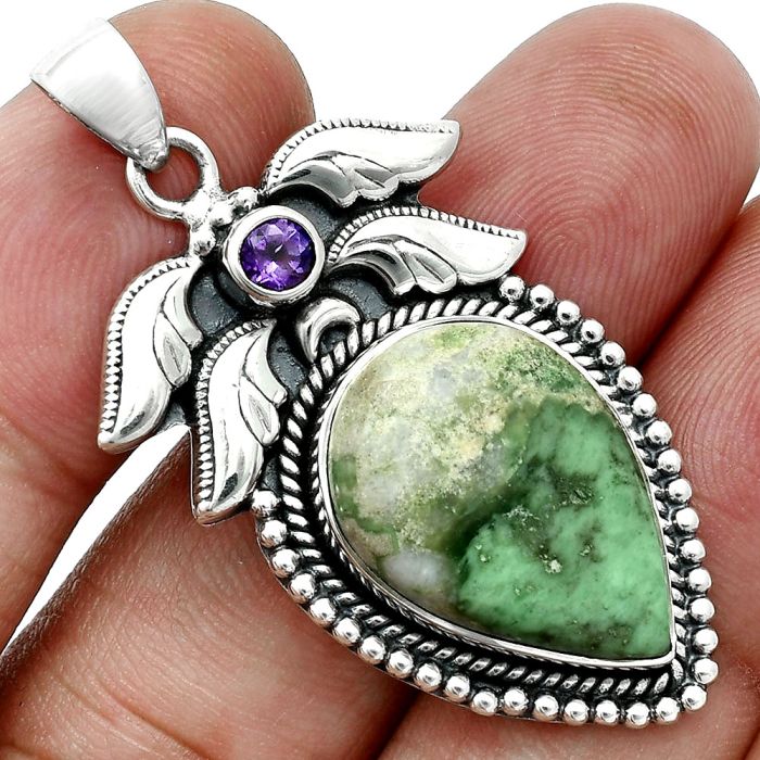 Utah Variscite and Amethyst Pendant EXP01559 P-1740, 14x20 mm