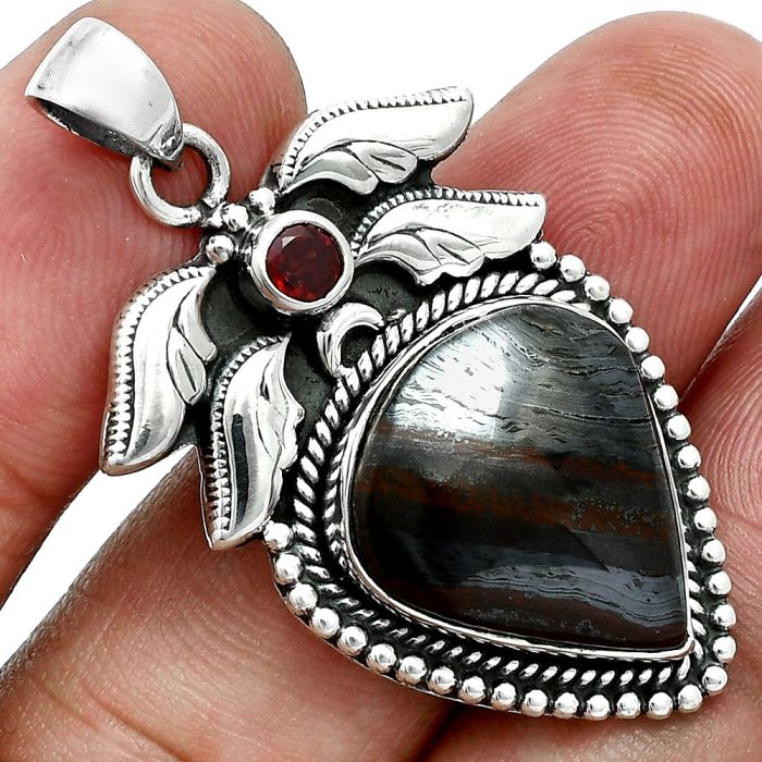 Iron Tiger Eye and Garnet Pendant EXP01560 P-1740, 16x18 mm