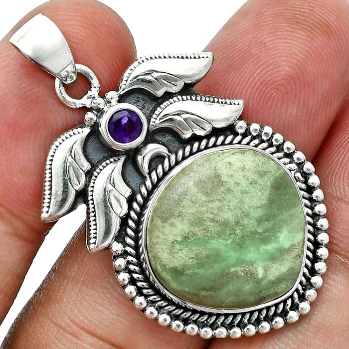 Utah Variscite and Amethyst Pendant EXP01569 P-1740, 17x17 mm