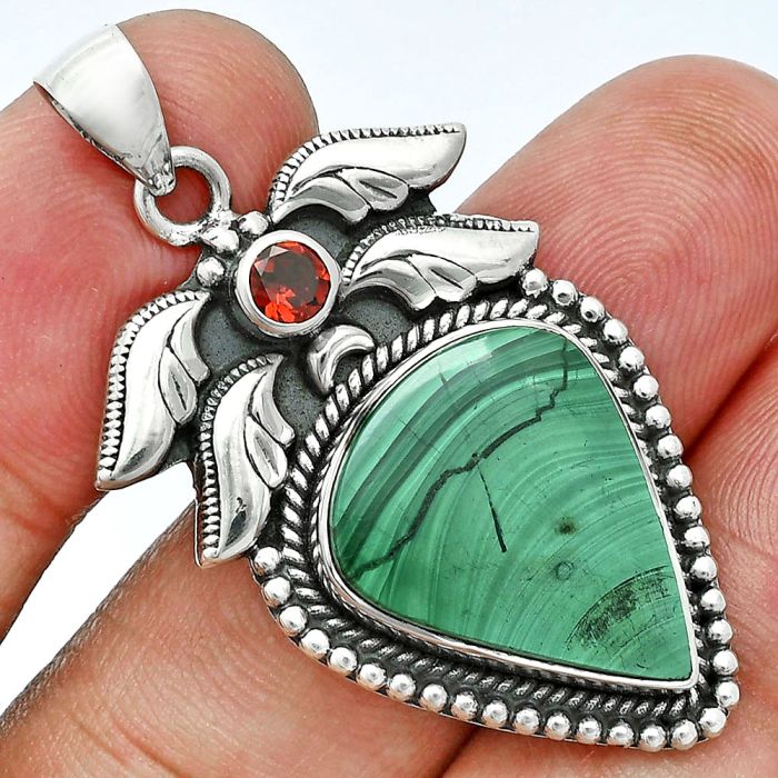 Malachite Eye and Garnet Pendant EXP01574 P-1740, 16x20 mm