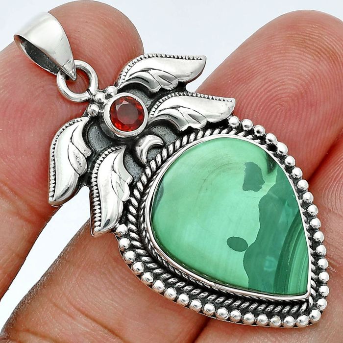 Malachite Eye and Garnet Pendant EXP01577 P-1740, 16x21 mm