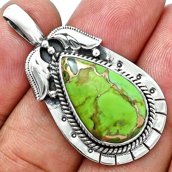 Copper Green Turquoise Pendant EXP01584 P-1568, 13x20 mm