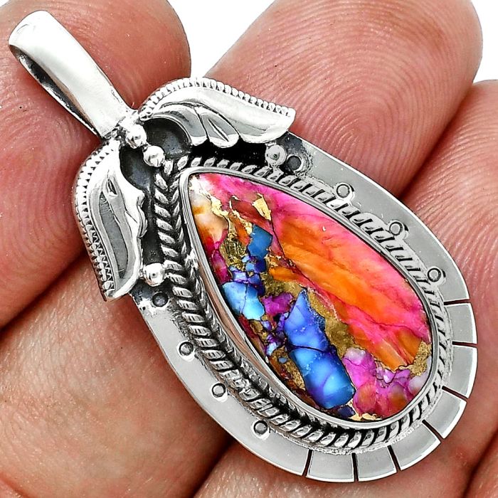 Kingman Orange Dahlia Turquoise Pendant EXP01623 P-1568, 11x21 mm