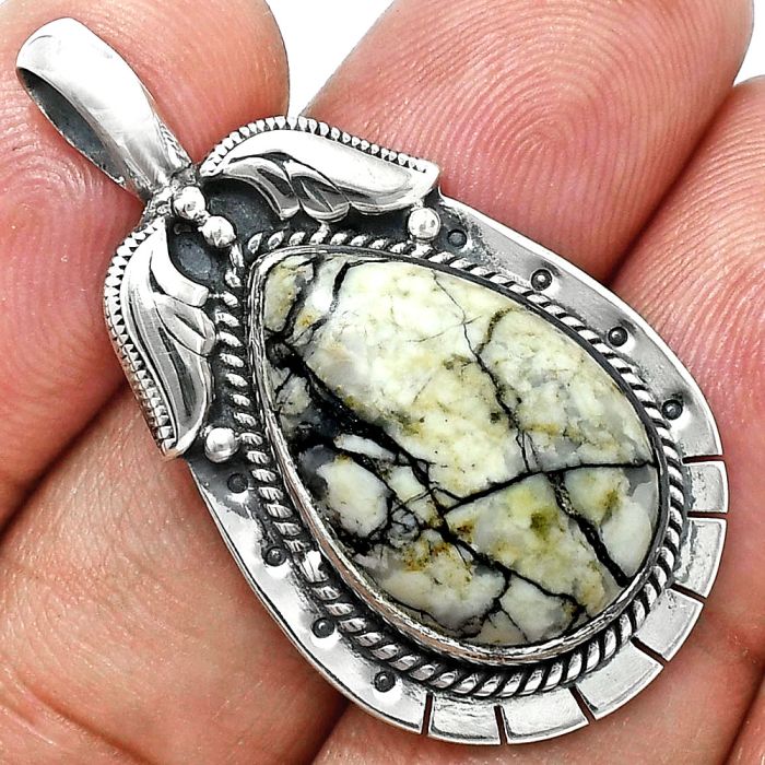 Authentic White Buffalo Turquoise Nevada Pendant EXP01625 P-1568, 14x21 mm