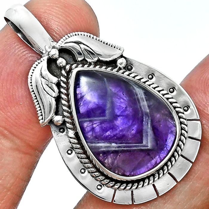 Chevron Amethyst Pendant EXP01627 P-1568, 14x19 mm