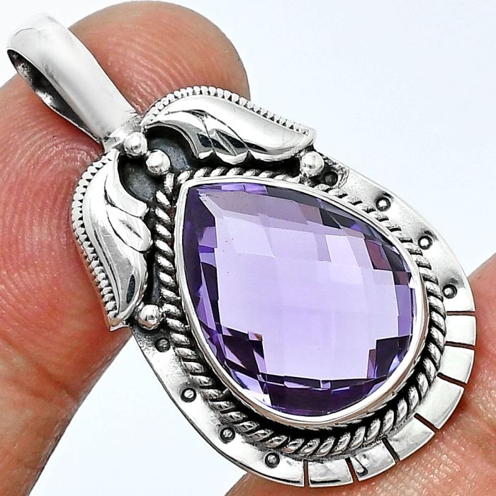 Amethyst Checker Briolette Pendant EXP01632 P-1568, 13x18 mm