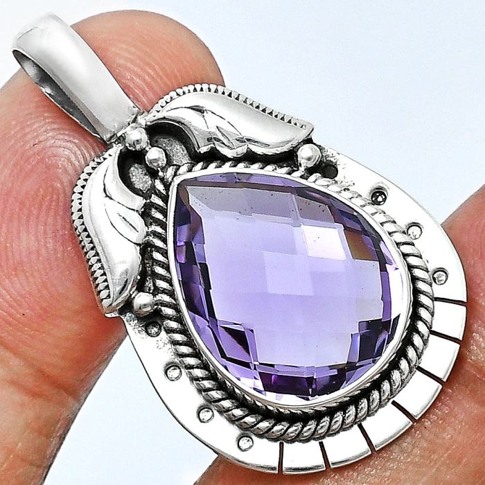 Amethyst Checker Briolette Pendant EXP01633 P-1568, 13x18 mm