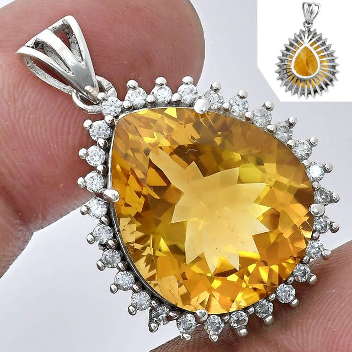 Citrine and White Zircon Pendant EXP01635 P-1741, 17x20 mm