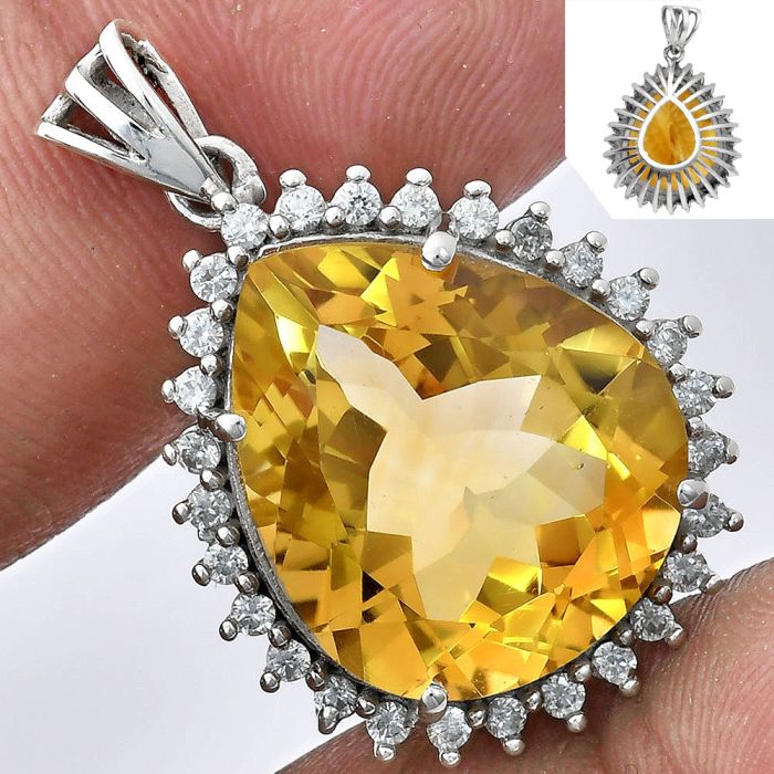 Citrine and White Zircon Pendant EXP01637 P-1741, 17x20 mm