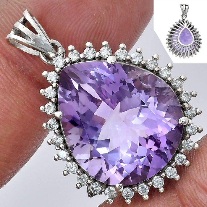 Amethyst and White Zircon Pendant EXP01639 P-1741, 17x20 mm