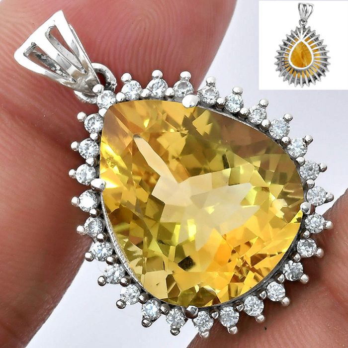 Citrine and White Zircon Pendant EXP01640 P-1741, 17x20 mm