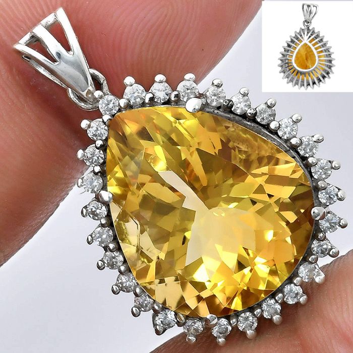 Citrine and White Zircon Pendant EXP01643 P-1741, 17x20 mm