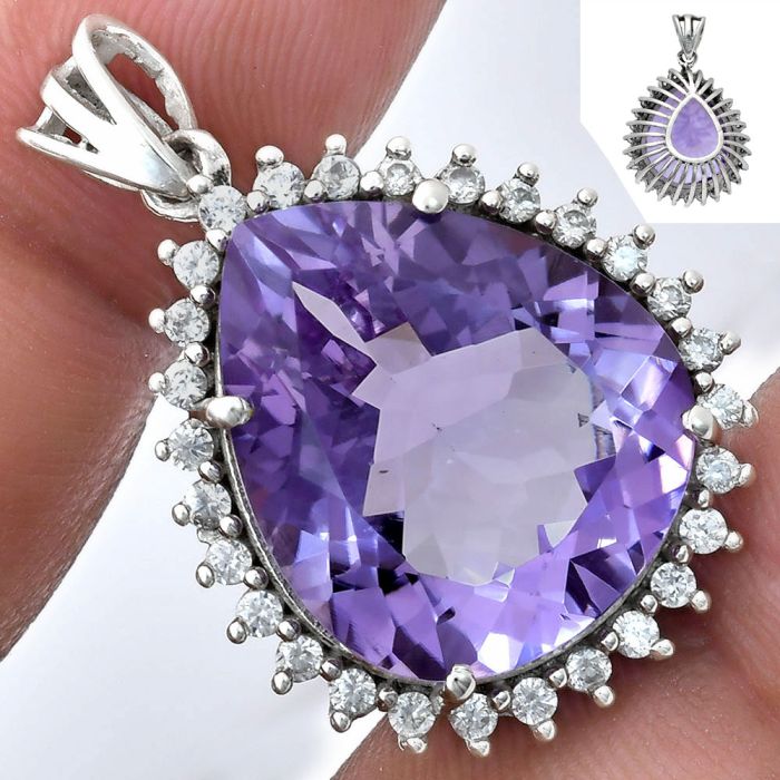 Amethyst and White Zircon Pendant EXP01648 P-1741, 17x20 mm