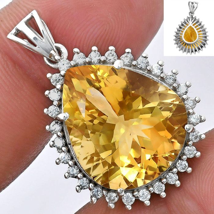 Citrine and White Zircon Pendant EXP01650 P-1741, 17x20 mm