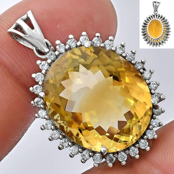 Citrine and White Zircon Pendant EXP01652 P-1741, 17x20 mm