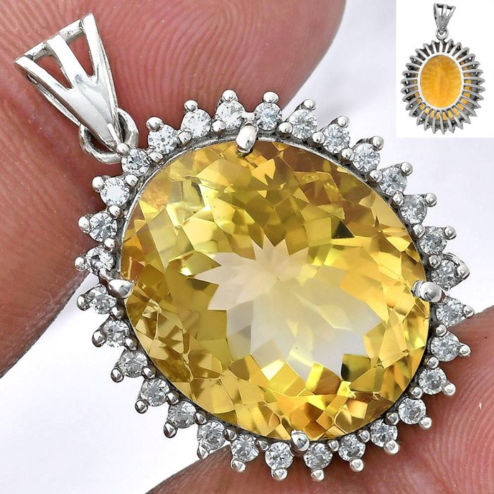 Citrine and White Zircon Pendant EXP01654 P-1741, 17x20 mm