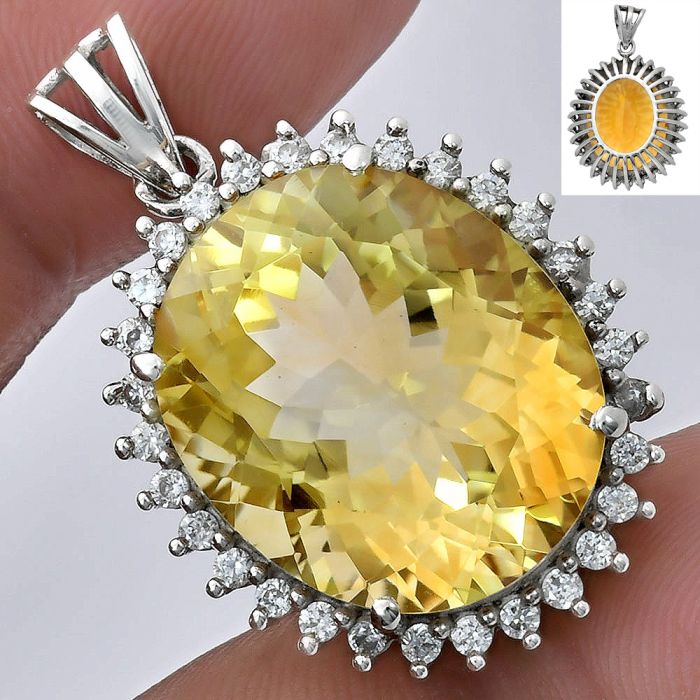 Citrine and White Zircon Pendant EXP01659 P-1741, 17x20 mm