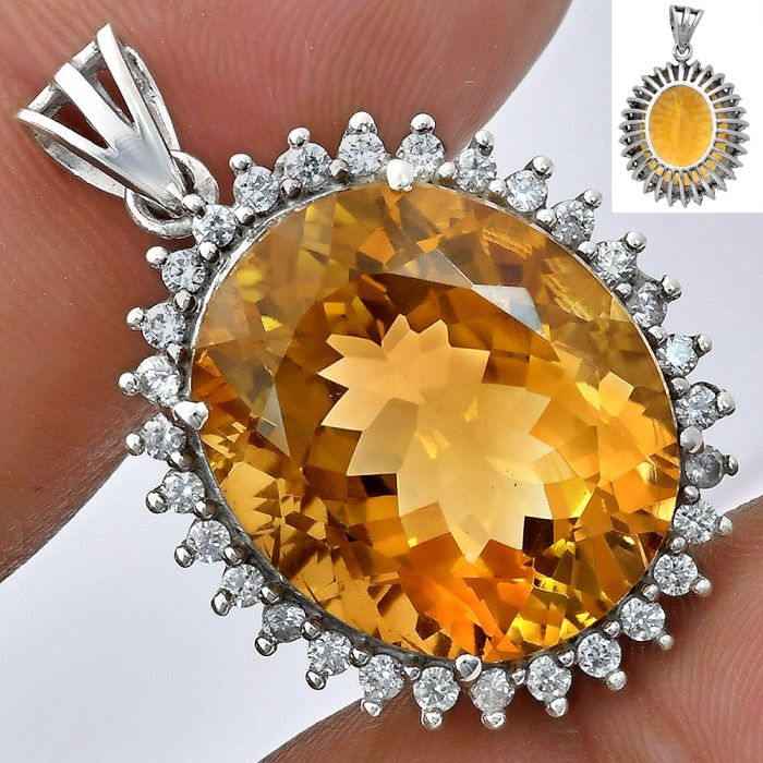 Citrine and White Zircon Pendant EXP01666 P-1741, 17x20 mm