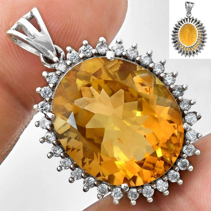 Citrine and White Zircon Pendant EXP01675 P-1741, 17x20 mm