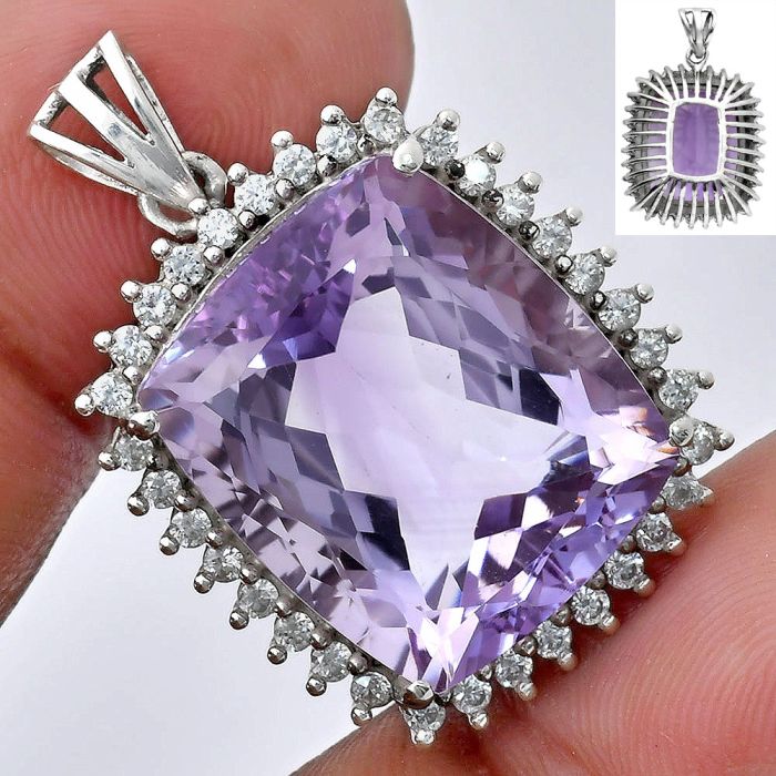 Amethyst and White Zircon Pendant EXP01677 P-1741, 17x20 mm