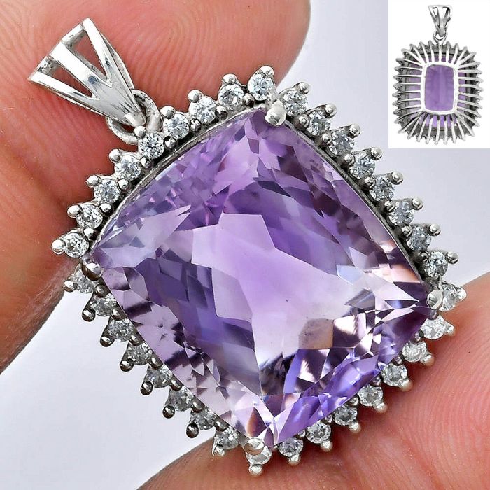 Amethyst and White Zircon Pendant EXP01679 P-1741, 17x20 mm