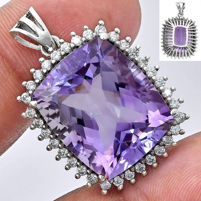 Amethyst and White Zircon Pendant EXP01681 P-1741, 17x20 mm