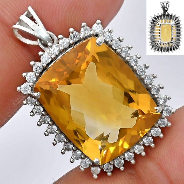 Citrine and White Zircon Pendant EXP01685 P-1741, 16x20 mm