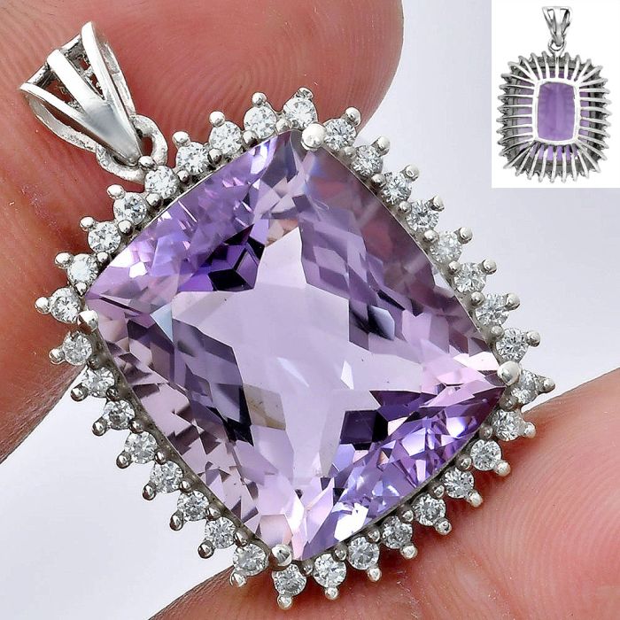 Amethyst and White Zircon Pendant EXP01689 P-1741, 17x20 mm