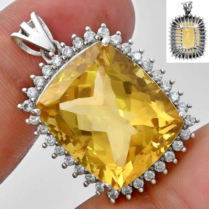 Citrine and White Zircon Pendant EXP01696 P-1741, 17x20 mm