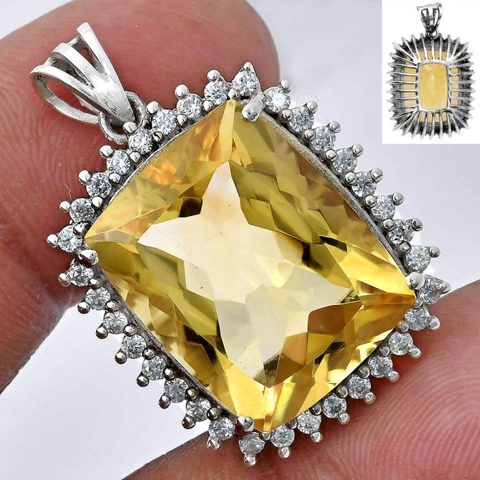 Citrine and White Zircon Pendant EXP01704 P-1741, 16x20 mm