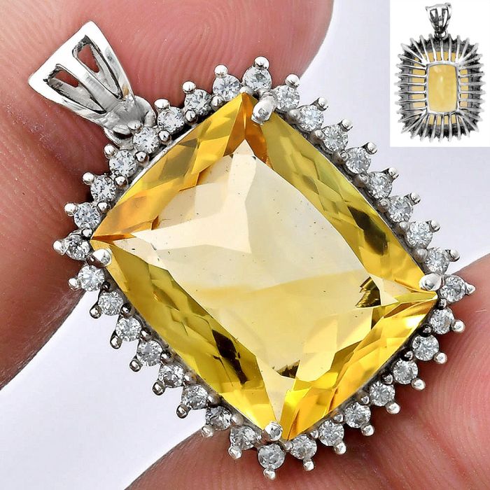 Citrine and White Zircon Pendant EXP01708 P-1741, 16x20 mm