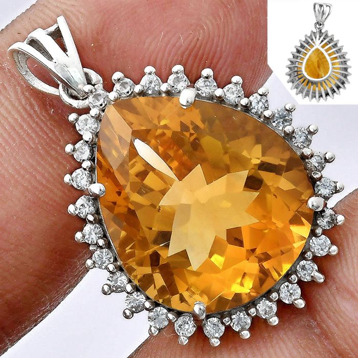 Citrine and White Zircon Pendant EXP01719 P-1741, 17x20 mm